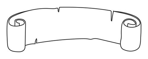 ancient papyrus ribbon. Hand drawn illustration of Scroll. Drawing of vintage empty manuscript for text. Template with retro banner in linear style painted by black inks. Rolled paper vector