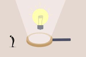 Businessman standing in front of a huge light bulb. concept of new idea, creativity, innovation, problem solve vector