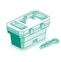 Isometric tool box isolated on white background. Stationery utility knife with sharp blade. vector