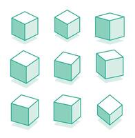 3d cubes in different isometric projections. Outline objects isolated on white background. vector