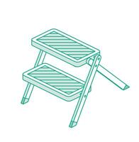 Isometric ladder. Metallic household steps. Ladder construction, stepladder isolated on white background. Outline object. vector