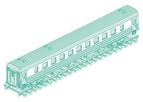 Isometric passenger railroad car. Outline passenger carriage. Object isolated on white background. Railway. Wagon on rails. vector