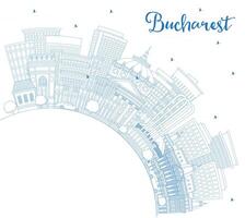 Outline Bucharest Romania City Skyline with Blue Buildings and Copy Space. Bucharest Cityscape with Landmarks. Business Travel and Tourism Concept with Historic Architecture. vector
