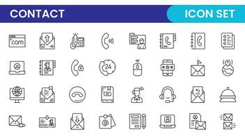 Contact Us linear icon set design. Contact and Communication Line Icons. Set of Social media icons, Facebook, Instagram, Twitter, YouTube, Whatsapp. Set of Icons for social networking. vector