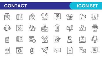 Contact Us linear icon set design. Contact and Communication Line Icons. Set of Social media icons, Facebook, Instagram, Twitter, YouTube, Whatsapp. Set of Icons for social networking. vector