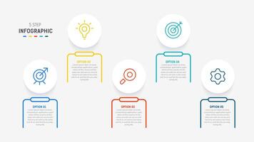 Five Step Infographic design element template for presentation. info graphic illustration. process diagram and presentations step, banner, flow chart, 5 option template. vector