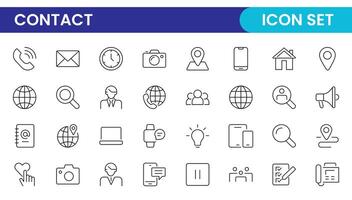 Contact Us linear icon set design. Contact and Communication Line Icons. Set of Social media icons, Facebook, Instagram, Twitter, YouTube, Whatsapp.Set of Icons for social networking. vector