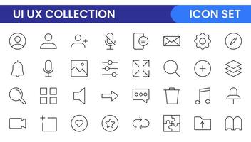 UI UX line icon set. linear UI UX icons for web design and application. UI and UX big bold line icons kit. UI and UX linear icon set for user interface designs. vector