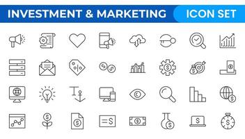 SEO and promotion line icons collection. Big UI icon set. Thin outline pack. set of marketing icons, SEO, website, social media, sales online advertising. Solid symbol illustration. vector