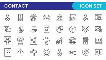 Contact Us linear icon set design. Contact and Communication Line Icons. Set of Social media icons, Facebook, Instagram, Twitter, YouTube, Whatsapp. Set of Icons for social networking. vector