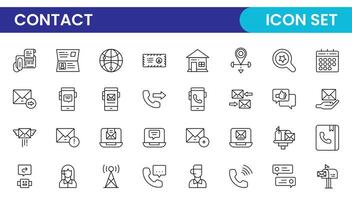 Contact Us linear icon set design. Contact and Communication Line Icons. Set of Social media icons, Facebook, Instagram, Twitter, YouTube, Whatsapp. Set of Icons for social networking. vector