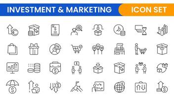 SEO and promotion line icons collection. Big UI icon set. Thin outline pack. set of marketing icons, SEO, website, social media, sales online advertising. Solid symbol illustration. vector