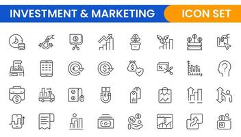 SEO and promotion line icons collection. Big UI icon set. Thin outline pack. set of marketing icons, SEO, website, social media, sales online advertising. Solid symbol illustration. vector