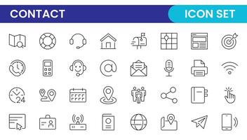 Contact Us linear icon set design. Contact and Communication Line Icons. Set of Social media icons, Facebook, Instagram, Twitter, YouTube, Whatsapp.Set of Icons for social networking. vector