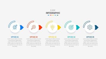 Five Step Infographic design element template for presentation. info graphic illustration. process diagram and presentations step, banner, flow chart, 5 option template. vector