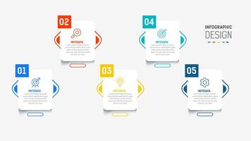 Five Step Infographic design element template for presentation. info graphic illustration. process diagram and presentations step, banner, flow chart, 5 option template. vector