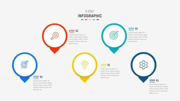 Five Step Infographic design element template for presentation. info graphic illustration. process diagram and presentations step, banner, flow chart, 5 option template. vector