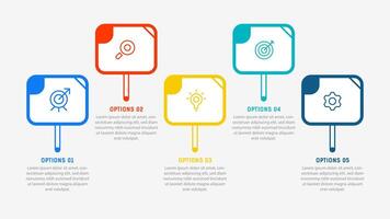 Five Step Infographic design element template for presentation. info graphic illustration. process diagram and presentations step, banner, flow chart, 5 option template. vector