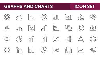 Graphs and charts icon set. Business growing bar graph icons. Statistics and analytics icon. Statistic and data, charts diagrams, money, down or up arrow vector