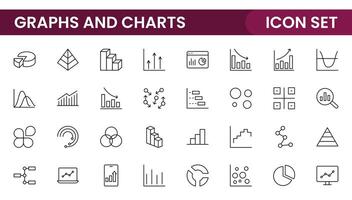 Graphs and charts icon set. Business growing bar graph icons. Statistics and analytics icon. Statistic and data, charts diagrams, money, down or up arrow vector