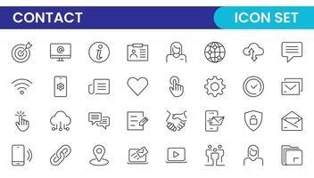 Contact Us linear icon set design. Contact and Communication Line Icons. Set of Social media icons, Facebook, Instagram, Twitter, YouTube, Whatsapp.Set of Icons for social networking. vector