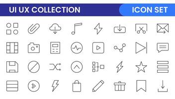 UI UX line icon set. linear UI UX icons for web design and application. UI and UX big bold line icons kit. UI and UX linear icon set for user interface designs. vector