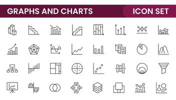Graphs and charts icon set. Business growing bar graph icons. Statistics and analytics icon. Statistic and data, charts diagrams, money, down or up arrow vector