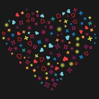 coloring heart, star and few shape with outline shape and a black background vector