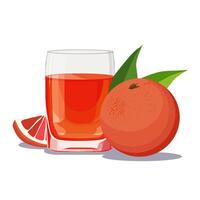 Full glass of red freshly and healthy squeezed grapefruit juice isolated on white background. illustration in flat style with citrus drink. Summer clipart for card, banner, flyer, poster design vector