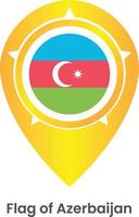 Pinpoint icon with Azerbaijan national flag isolated on white background. Map pointer symbol for website, gps navigator, apps. Illustration in flat design. Location marker. vector