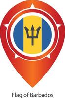 Flag of Barbados, location map pin, pointer flag Barbados, button gold, Icon country . Illustration EPS10. vector