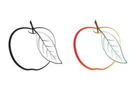 Apple with leaf icons using thick line vector