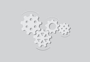 White gears of machine work with shadow on paper for industry vector