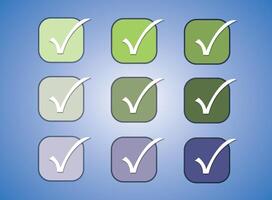 A set of colorful correct tick mark signs inside box for test vector