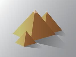 A group of golden pyramids casting shadow on white background vector