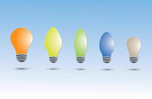 A set of colorful light bulbs with different size and shape on blue background vector