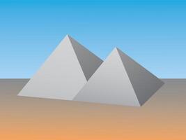 Two white pyramids in desert under blue sky background vector