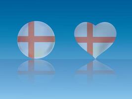 England flag in glossy ball and heart with reflection on blue background illustration vector