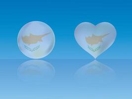 Cyprus flag in glossy ball and heart with reflection on blue background illustration vector