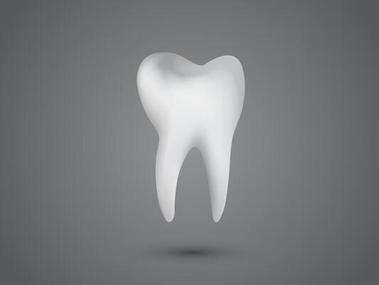 A healthy cool white human tooth on dark gray background for dental clinics illustration