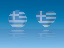 Greece flag in glossy ball and heart with reflection on blue background illustration vector