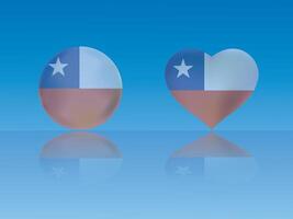 Chile flag in glossy ball and heart with reflection on blue background illustration vector