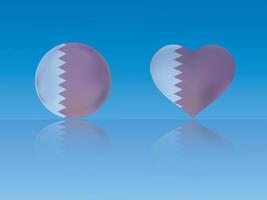 Qatar flag in glossy ball and heart with reflection on blue background illustration vector