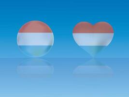 Luxembourg flag in glossy ball and heart with reflection on blue background illustration vector