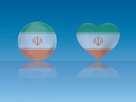 Iran flag in glossy ball and heart with reflection on blue background illustration vector