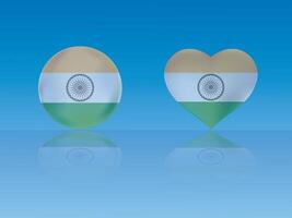 India flag in glossy ball and heart with reflection on blue background illustration vector
