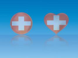 Switzerland flag in glossy ball and heart with reflection on blue background illustration vector