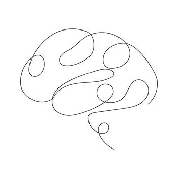Brain in one continuous line. One line drawing, minimalism. vector