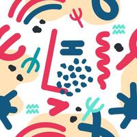 seamless abstract colorful pattern with blue, red, mint different shapes. texture art vector
