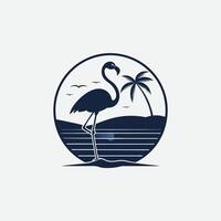 Flamingo on the background of trees and sunset illustration vector